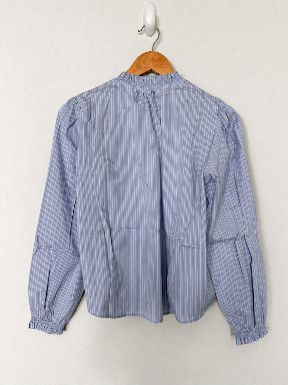 NWT Joie Blue Pinstripe Smocked V-Neck Blouse - Picture 5 of 6